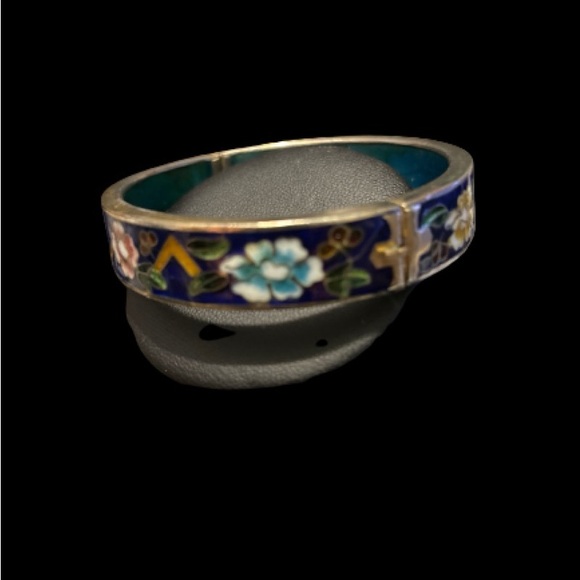 Vintage Chinese Cloisonne Enamel on Brass Hinged Bangle Bracelet 7 Inches - Picture 8 of 8